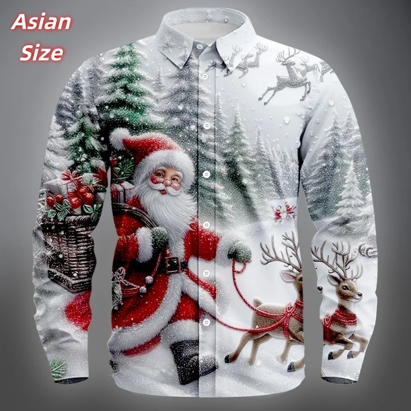 

Гавайские рубашки с рисунком Санта-Клауса для мужчин и женщин, рождественские рубашки с 3D принтом оленей и алоха, повседневные топы, свободная блузка с длинным рукавом