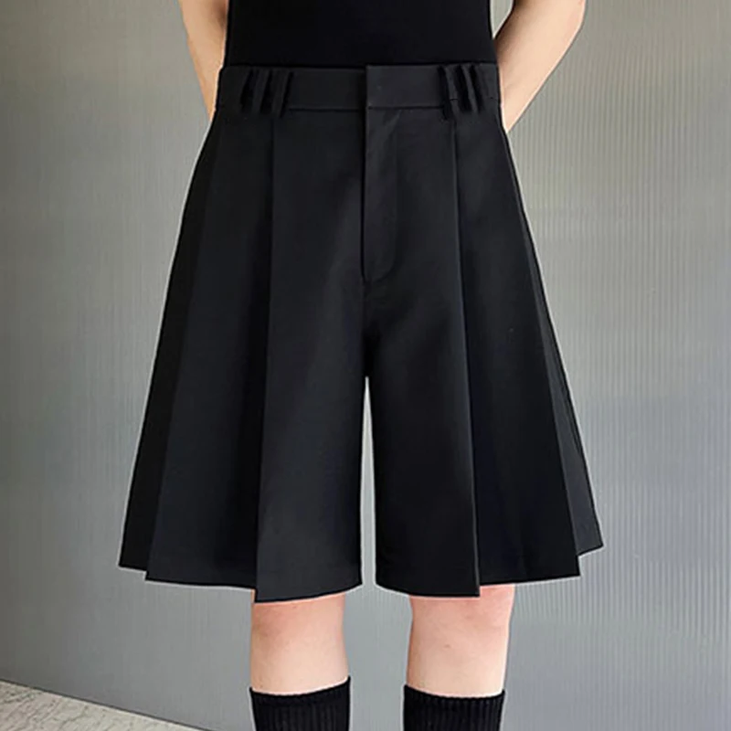 LUZHEN 2024 Stylish Pleated Plain Loose Five Point Pants Original Stylish Elegant Street Korean High Quality Male Shorts LZ4237