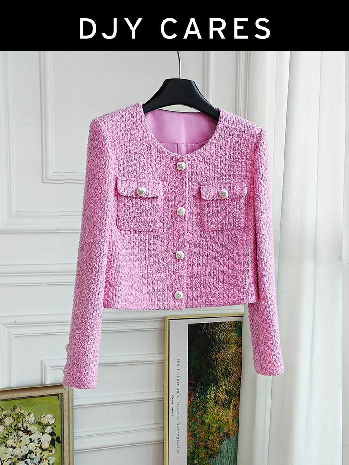 New Pink jacket with fashionable 2-pocket design and short top big size