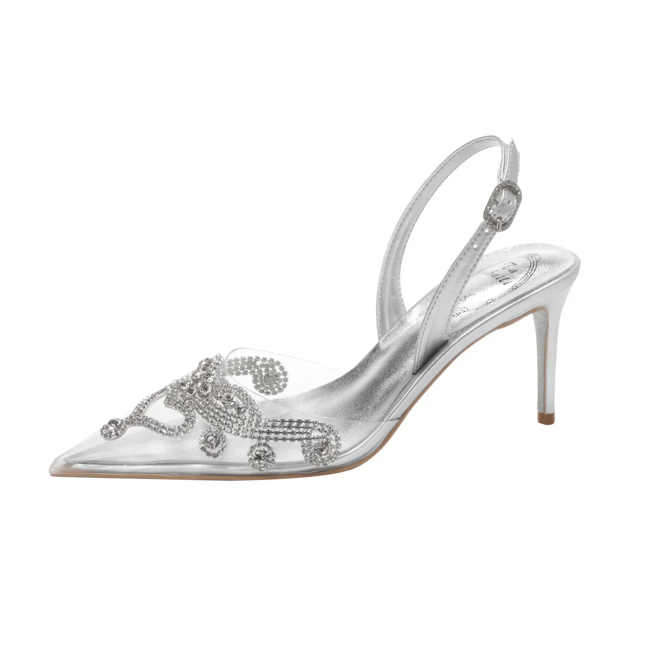 Summer New Transparent Headed Sandals, Silver Versatile with Diamonds, Thin Heel Straps, High Heels for Women