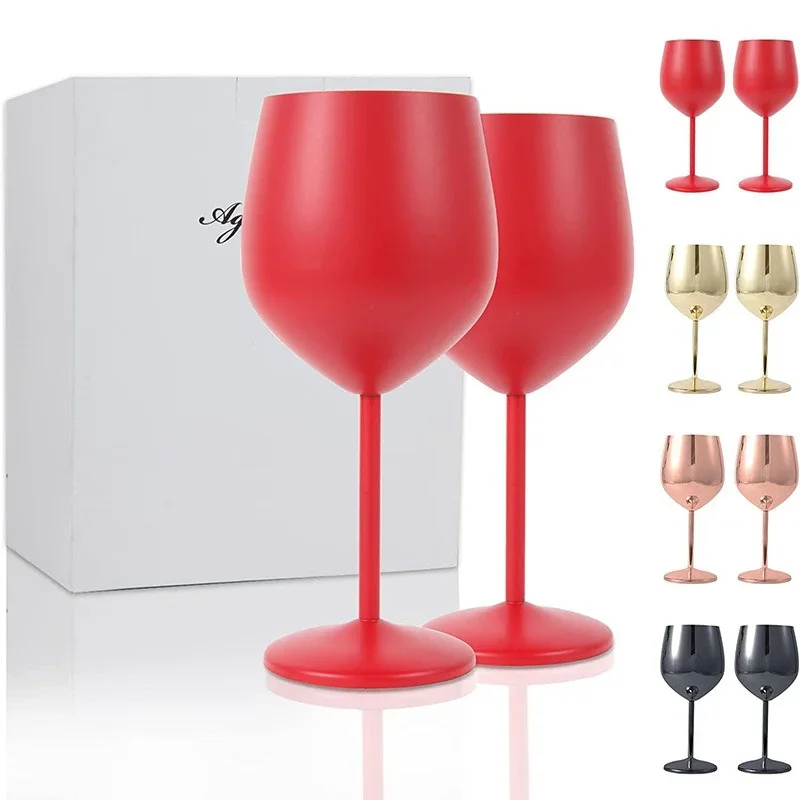 JUSTINLAU 18oz 304 Stainless Steel Goblet Red Wine Cocktail Glass Metal Tall Champagne Glass Bar KTV European Style Goblet Glass