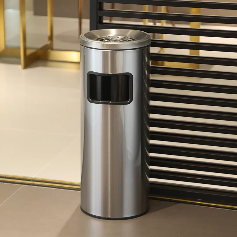 

Stainless steel vertical corridor aisle with ashtray trash can commercial hotel lobby elevator entrance round smoke