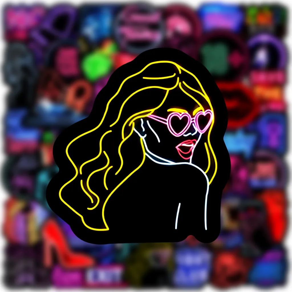 50 قطعة من ملصقات الملهى الليلي بإضاءة نيون - ديكور مقاوم للماء للسيارة والهاتف وكوب الماء والأمتعة والكمبيوتر المحمول لتسجيل متجر YourLife #5