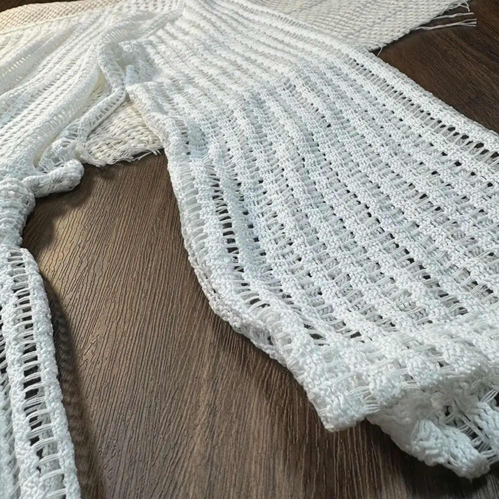 Loose Long Sleeve Swimsuit Hollow Out Beachwear Crochet Knit Bathing Suit Sun Protection Beachwear Clothings
