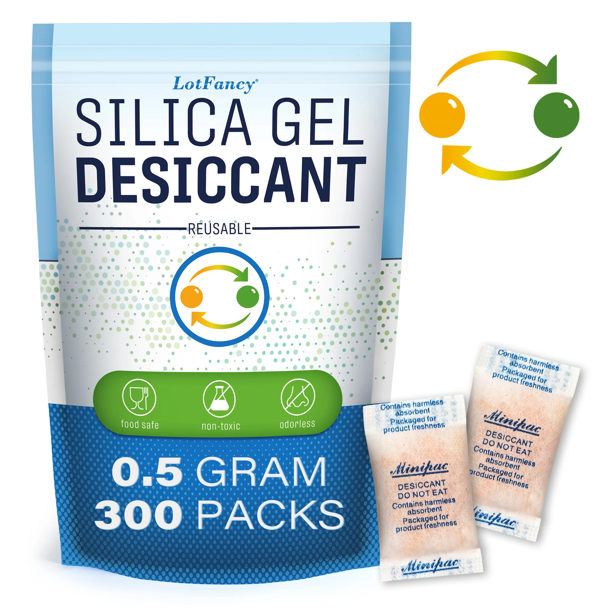 Paquete de 0,5 gramos de 300 cuentas de Gel de sílice reutilizables, absorbente de humedad, producto electrónico, deshumidificador desecante, bolsa absorbente
