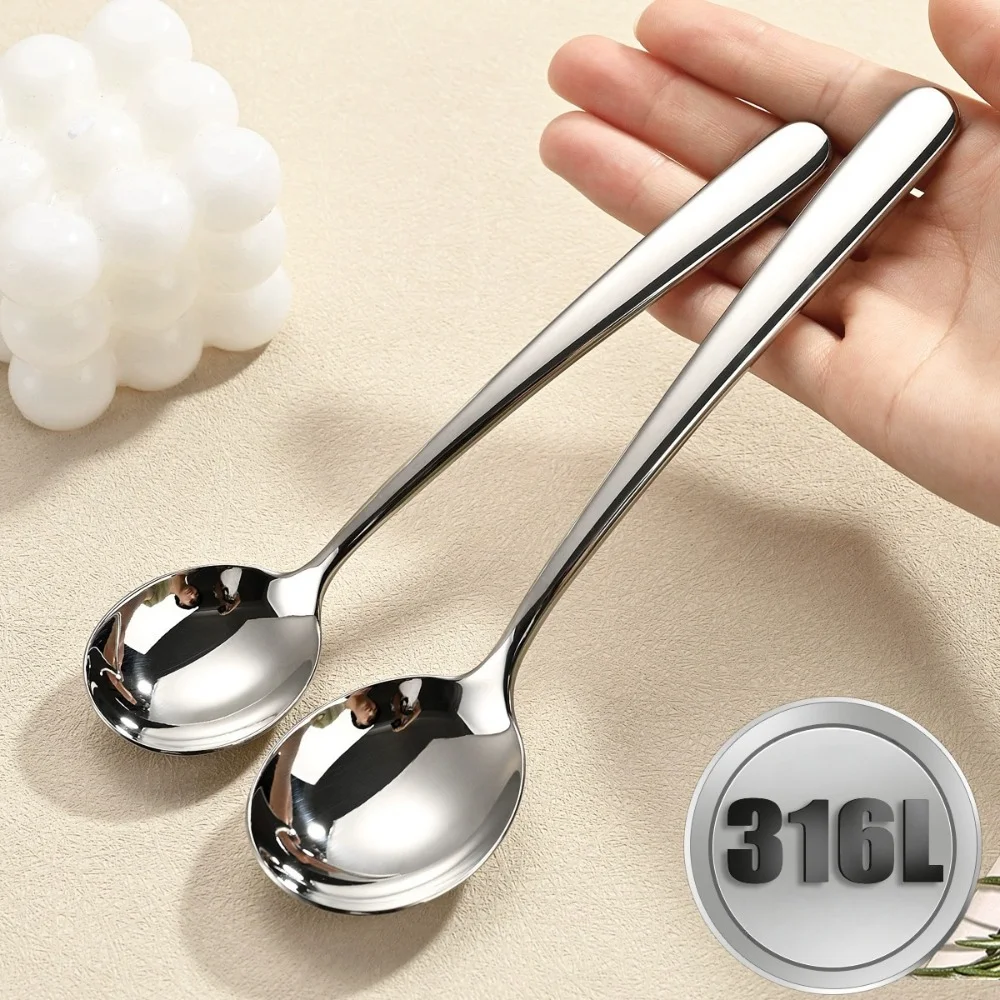 Antibacterial 316L Stainless Steel Spoon: Premium Deep Round Soup Spoon for Kids and Family High-Quality Tableware for Daily Use
