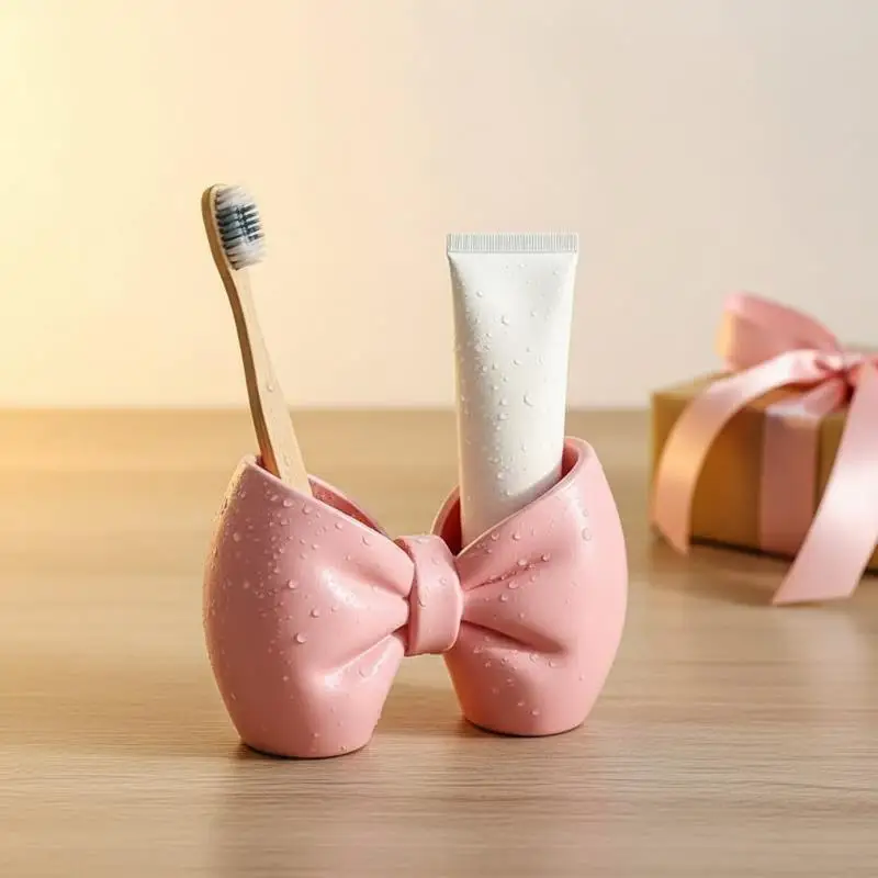 Cute Bow Makeup Brush Storage Organizer Durable Desktop Holder for Vanity Desk Home Office Stationery Use