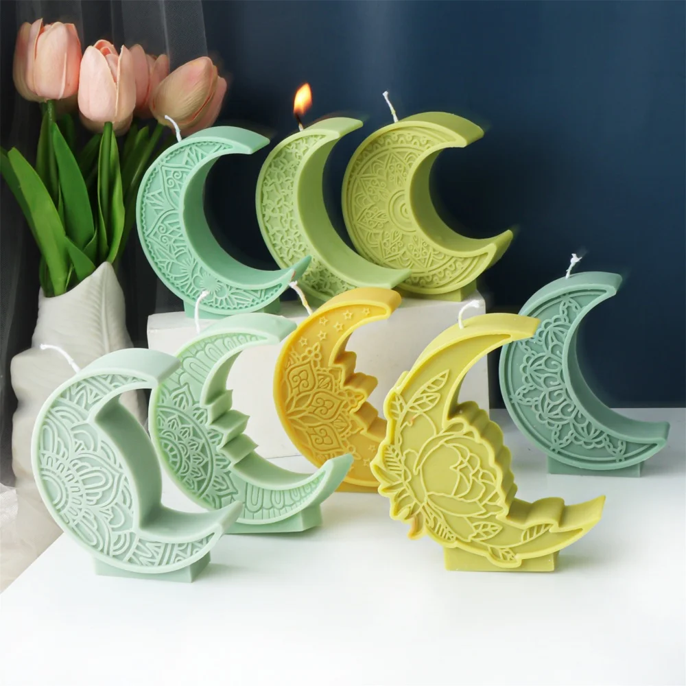 Islam Vintage Pattern Moon Star Scented Silicone Candle Molds DIY Handmade Soybean Wax Aroma Statue Tools Ramadan Ornaments