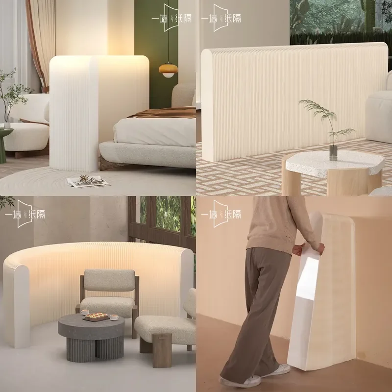 Foldable Paper Screen Room Divider Portable Partition Wall for Office Living Room Entrance Blocking Live Broadcast Background