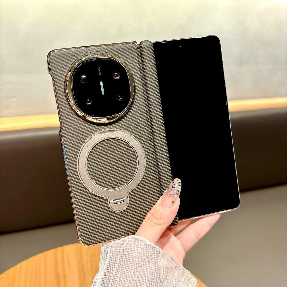

Чехол для Huawei Honor Magic V5, жесткий чехол из углеродного волокна, кольцевая подставка, магнитная защитная задняя крышка для беспроводной зарядки для Magic V5 Shell