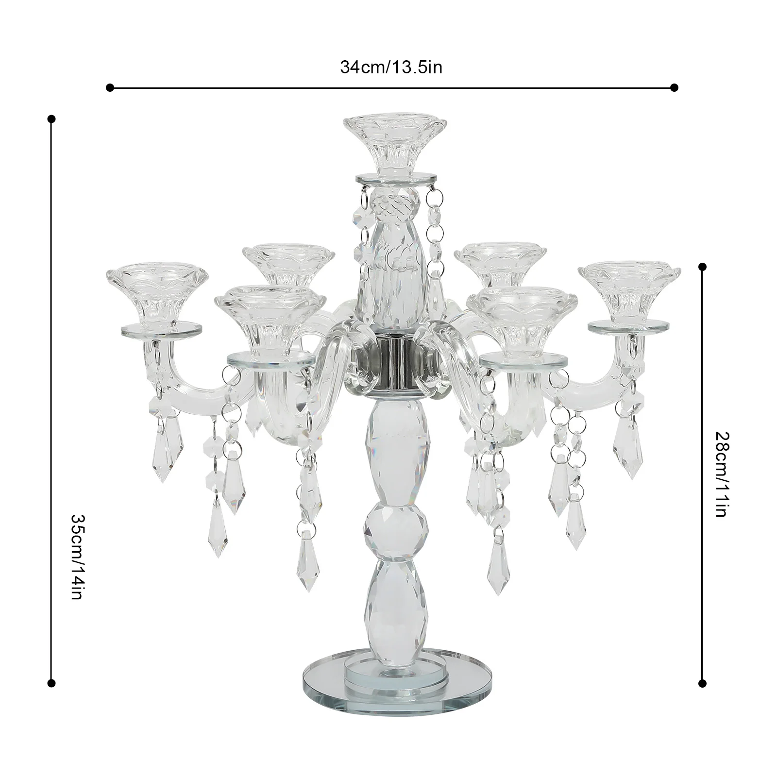 Modern Clear Glass and Artificial Crystal Candle Holder, Romantic Flower Branch Design, Freestanding Tabletop Decoration for
