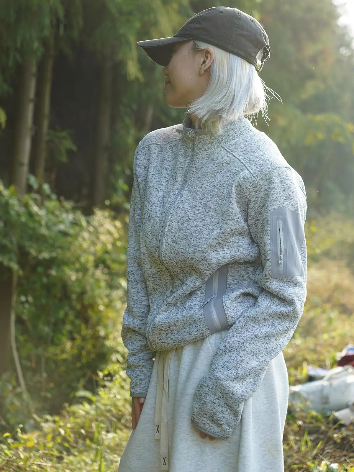 Outdoor Casual Fleece Lined Cotton Jacket Couple Style Stand Collar Warmth Enhanced Inner Vest Composite Fabric Spring Summer