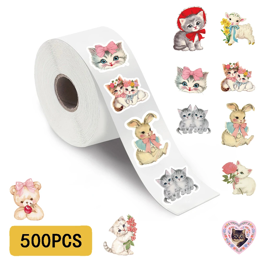 500 قطعة Kawaii خمر الحيوانات Clipart ملصقات الجمالية Y2k موضة الكمبيوتر المحمول الأمتعة الهاتف دراجة نارية سكيت الكتابة على الجدران ملصق #1