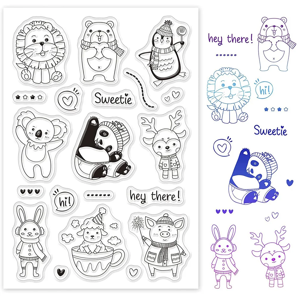 Animal Clear Stamps Transparent Silicone Stamp Lion Panda Lamb Pig Penguin for Card Making Decoration and DIY Scrapbooking Diary