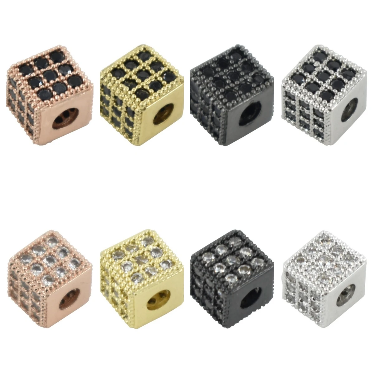 1PC Full Pave Black Cubic Zircon Cube Dice Beads for Jewelry Making 6MM DIY CZ Copper Jewelry Spacer Charms Beads Fit Bracelet