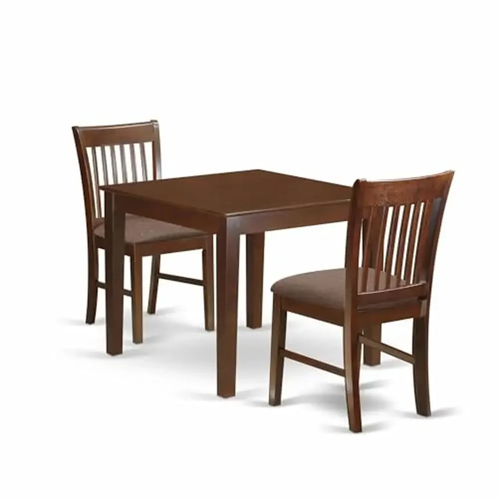 3 Piece Linen Fabric Dining Set with Mahogany Table 36x36 Inch