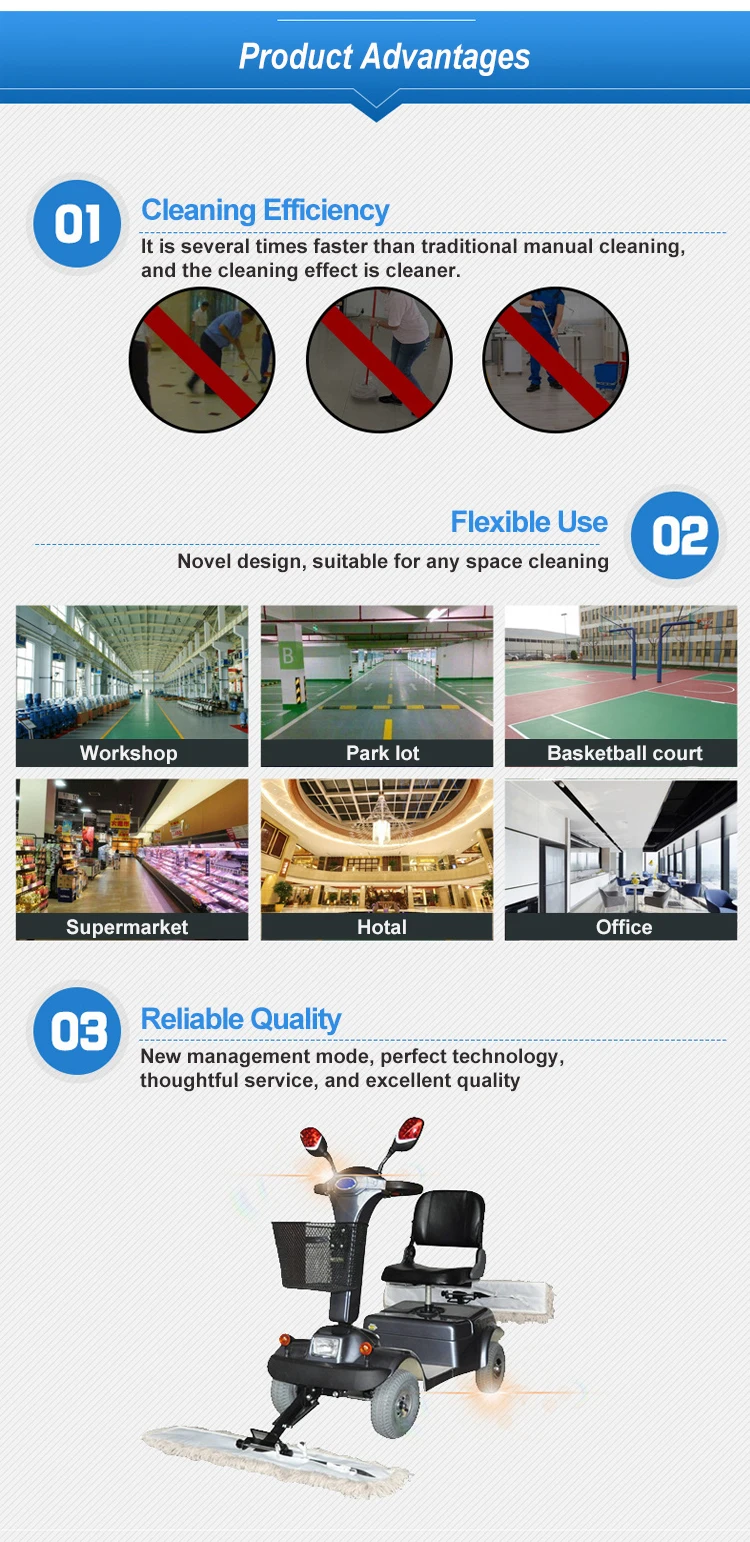 CT4900 Electric Mop Sweeper Car Ride On Cleaning Machine Propelled Four Wheels Dust Cart