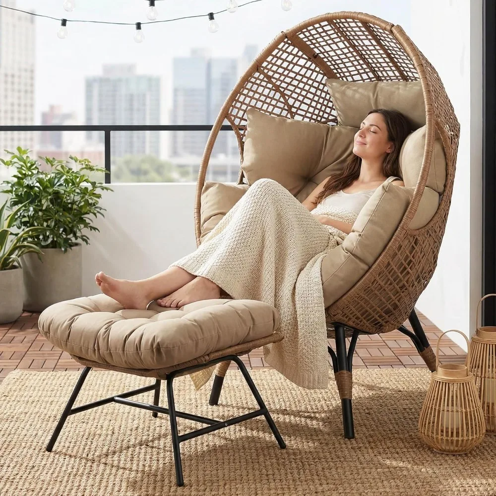 Rattan Egg Chair with Ottoman 1