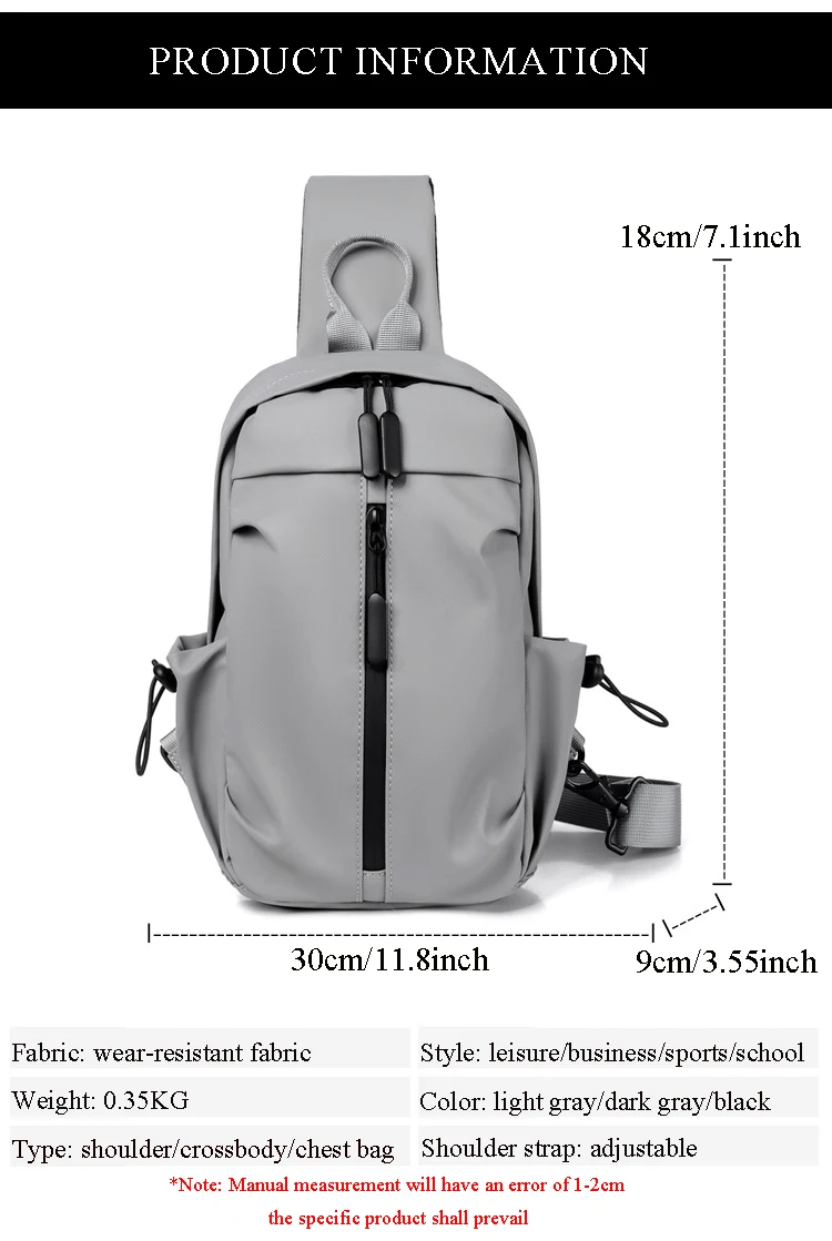 SWISS New Men's Chest Bag Fashion Waterproof Solid Color Crossbody Bag Outdoor Sports Bag Crossbody Bags for Men