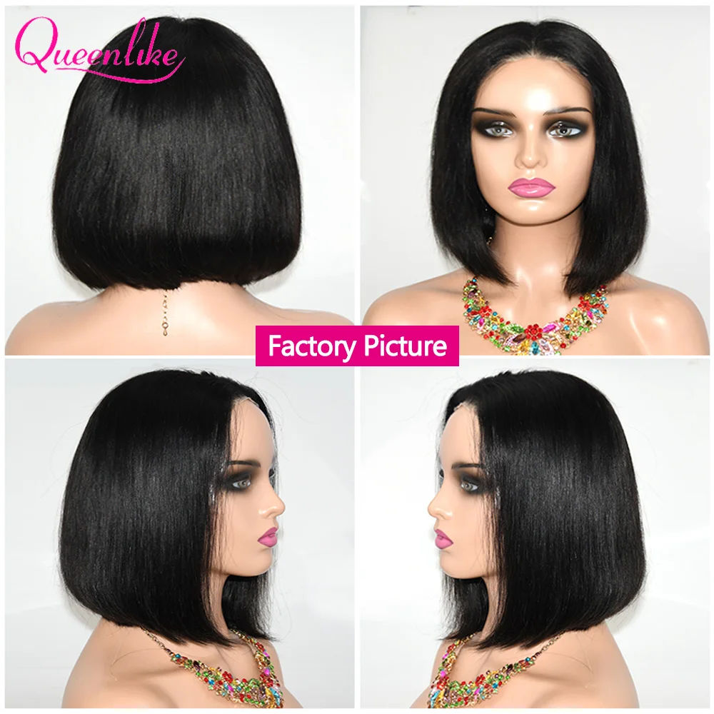 Queenlike 10inch Glueless Wig Human Hair Ready to Wear Bob Wigs for Women Straight Lace Closure Pre Cut Lace Wigs Brazilian Remy