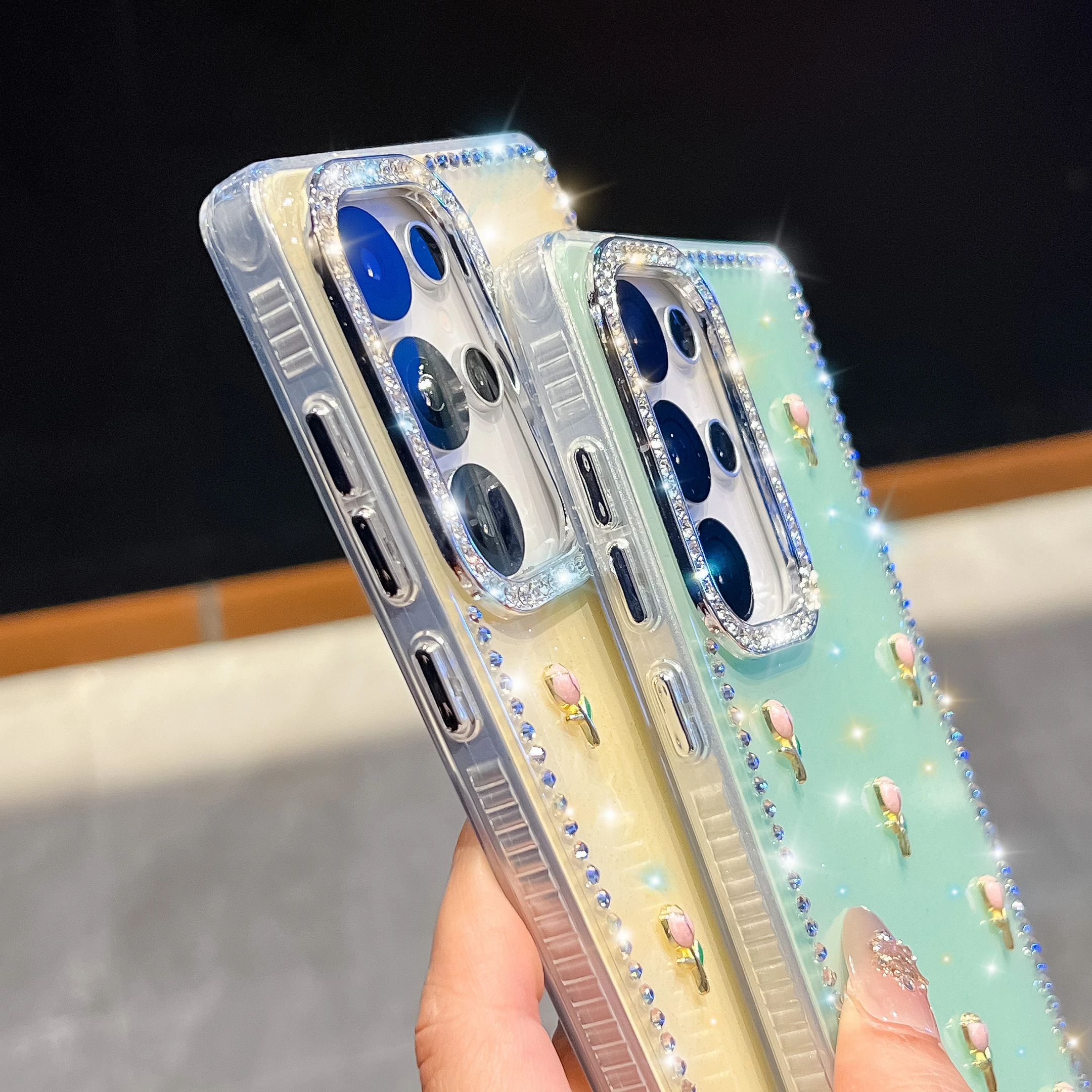 

Pink Flowers Diamond Phone Case For Samsung Galaxy A56 A55 A54 A36 A15 A16 A25 A26 5G S25 Edge S24 S22 Ultra S23 FE Soft Cover