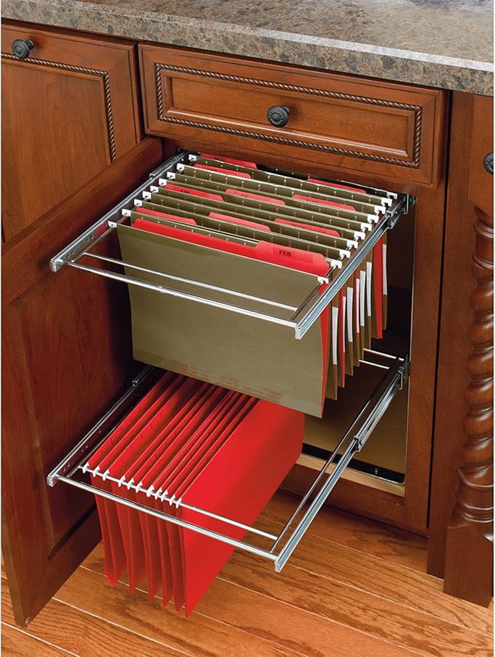 

Rev-A-Shelf 2 Tier 14.5" Base Cabinet File Drawer Organizer System for Leterr & Legal Sized Files for Home Office