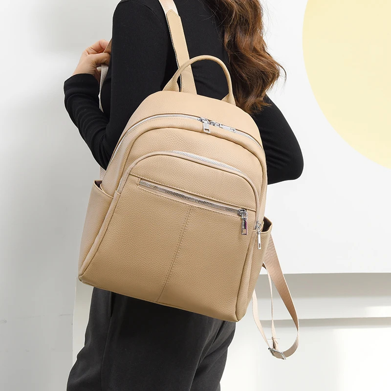 New Women's Multifunction Backpack Casual PU leather Solid Color School Bag Large capacity For Girls Fashion Travel Shoulder Bag