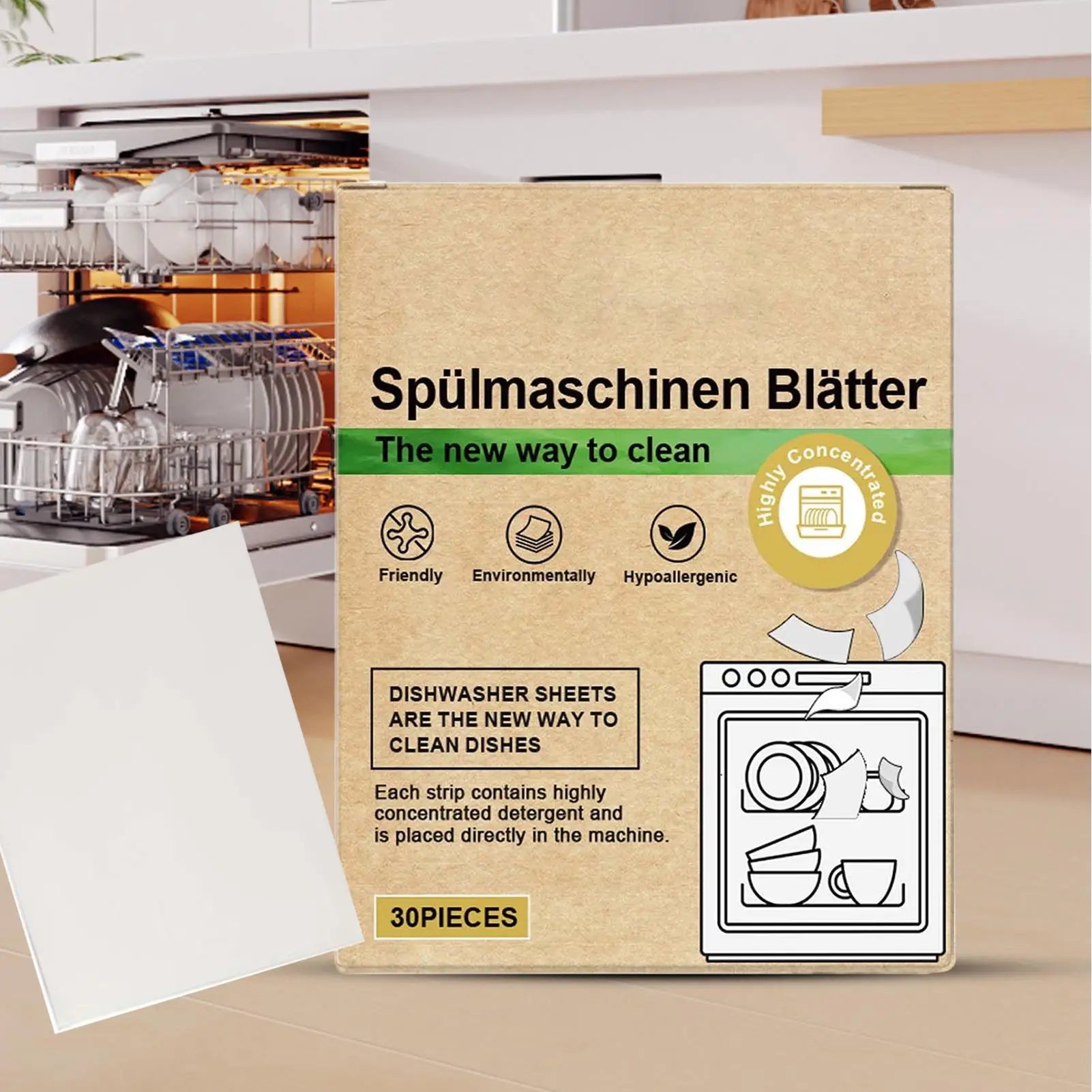 Dishwasher Sheets 30 Pieces Cleaning Mild Portable Dishwashing Tablets Alternative For Convenience Hygiene Sustainability