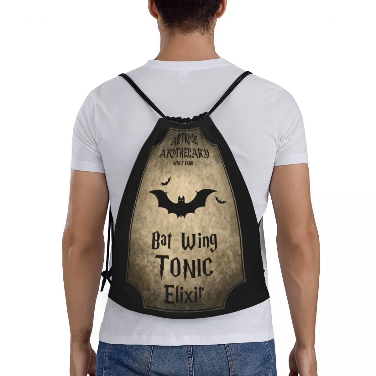 Halloween Bat Vleugel Drawstring Tas Mannen Vrouwen Draagbare Sport Gym Sackpack Gothic Heks Occulte Hekserij Training Rugzakken