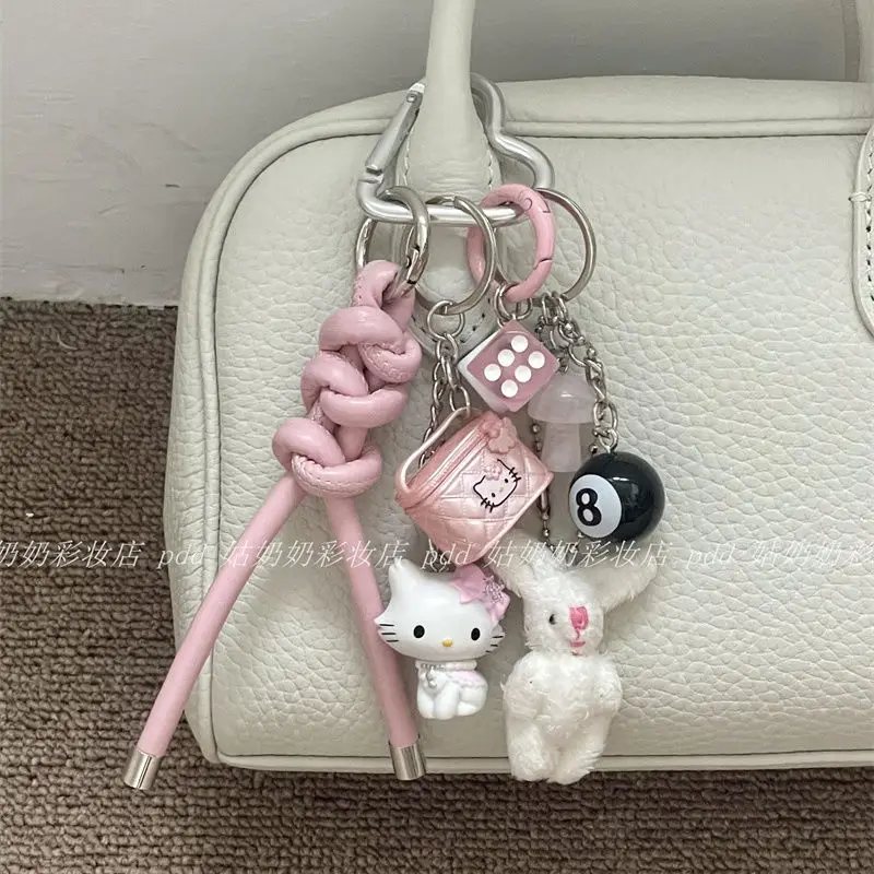 

Hello kitty key chain popular girl heart miu bag boson doll Toy pendant sweet leather lanyard keychain pendants Gift for Girl