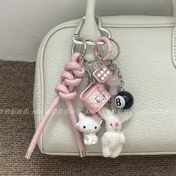 Hello kitty key chain popular girl heart miu bag boson doll Toy pendant sweet leather lanyard keychain pendants Gift for Girl