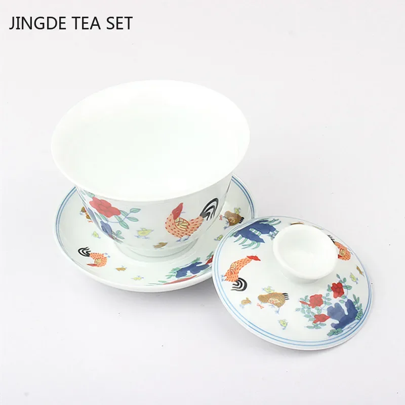 Boutique White Porcelain Gaiwan Teacup Handmade Tea Tureen Ceramic with Cover Tea Bowl Chinese Tea Set Supplies Home Drinkware