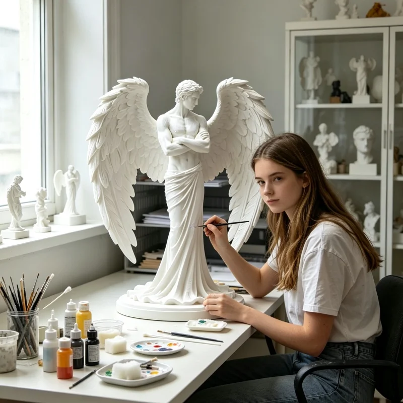 Unpainted Blank Male Wing Angel Sculpture White Resin Statue DIY Hand drawn Desktop Office Home Decoration