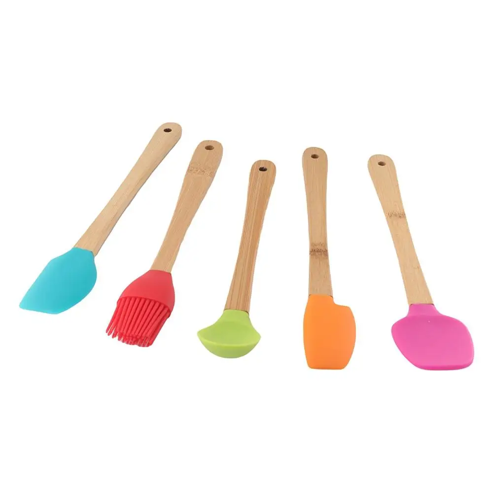 Heat Resistant Cookie Mini Kicthen Utensils Wooden Handle Non-stick Brush Cake Scraper Baking Tools Spatula