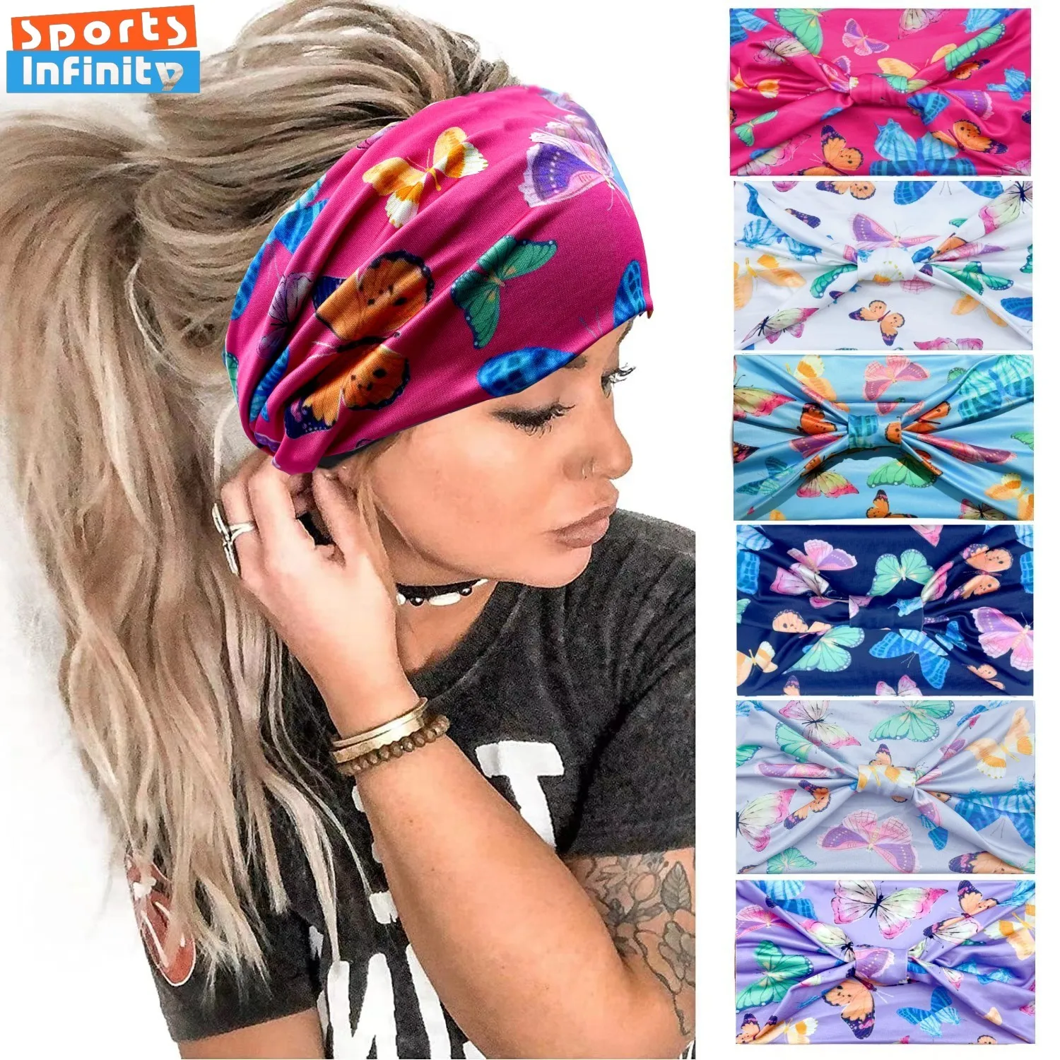 Butterfly Print Sports Headband - Yoga/Pilates - close-up view