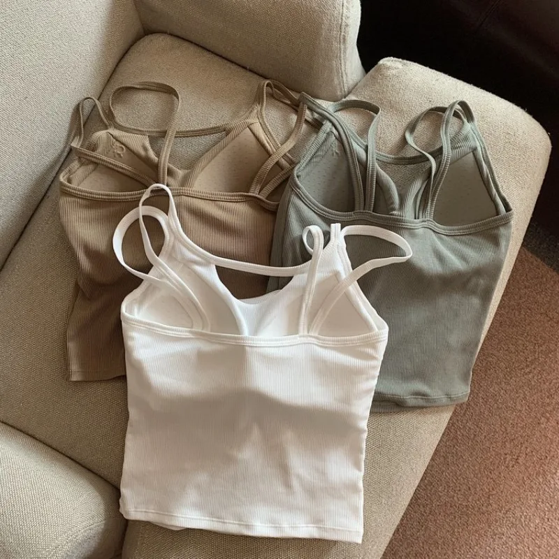 Summer Sleeveless Vests Women Running Sport Casual with Chest Pad Lingerie Fashion Breathable Thinner Sexy Crop Top Short Vest