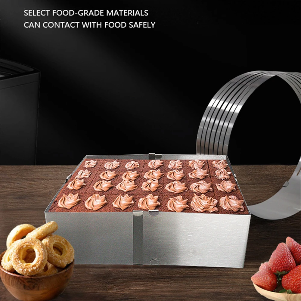 Ajustável Mousse Anel Conjunto para Decoração Do Bolo, Aço Inoxidável Baking Mold, Round and Square Bakeware, Aniversário e Casamento Ferramentas