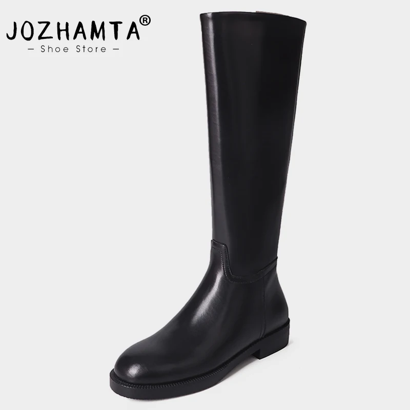 

JOZHAMTA Size 34-40 Winter Long Boots For Women Knee High Booties Real Leather Thick Heels Shoes 2024 Casual Office Daily Dress