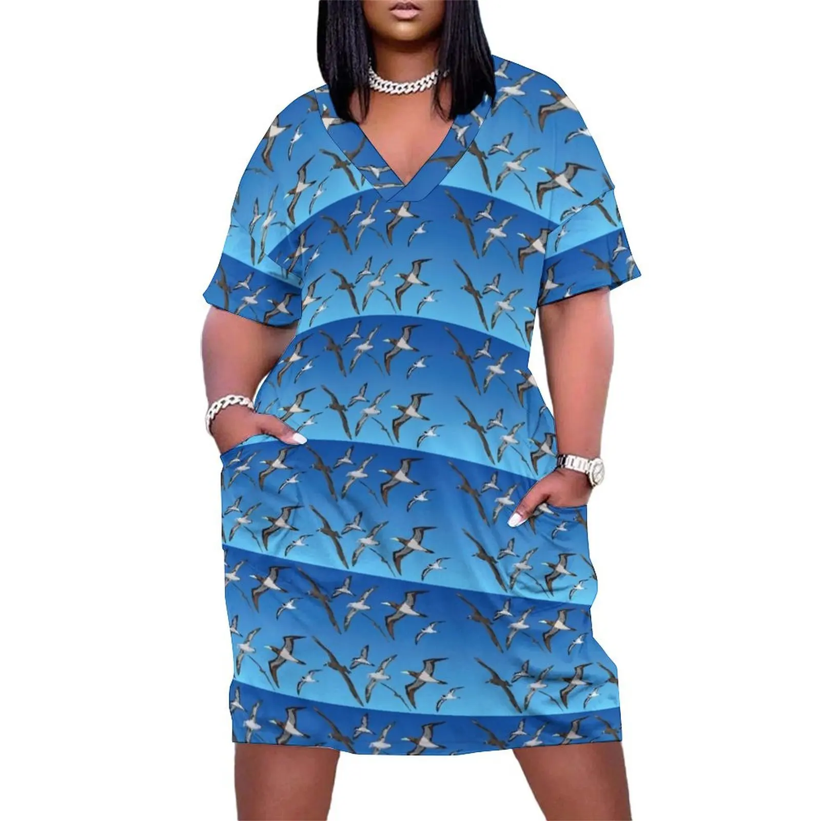 

Hawaiian Seabird Loose Pocket Dress women party dresses evening dress ladies