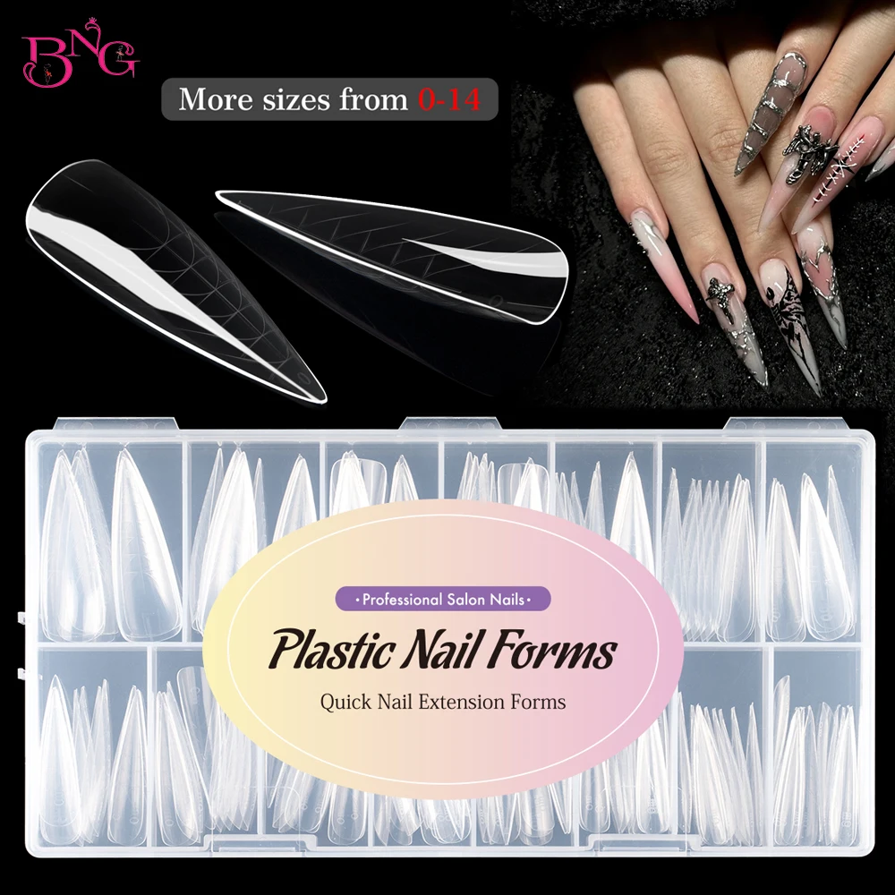 BNG Nail Dual Forms for Poly Extension Gel Nail Forms for Builder Gel Reusable 15 Sizes Acrylic Nail Molds Sets for Manicure