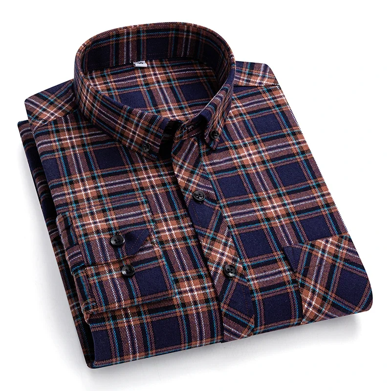 New Plaid Casual Shirts For Men Plus Size Cotton Flannel Long Sleeve England Checked Preppy Chic Autumn Winter Clothes Top Shirt