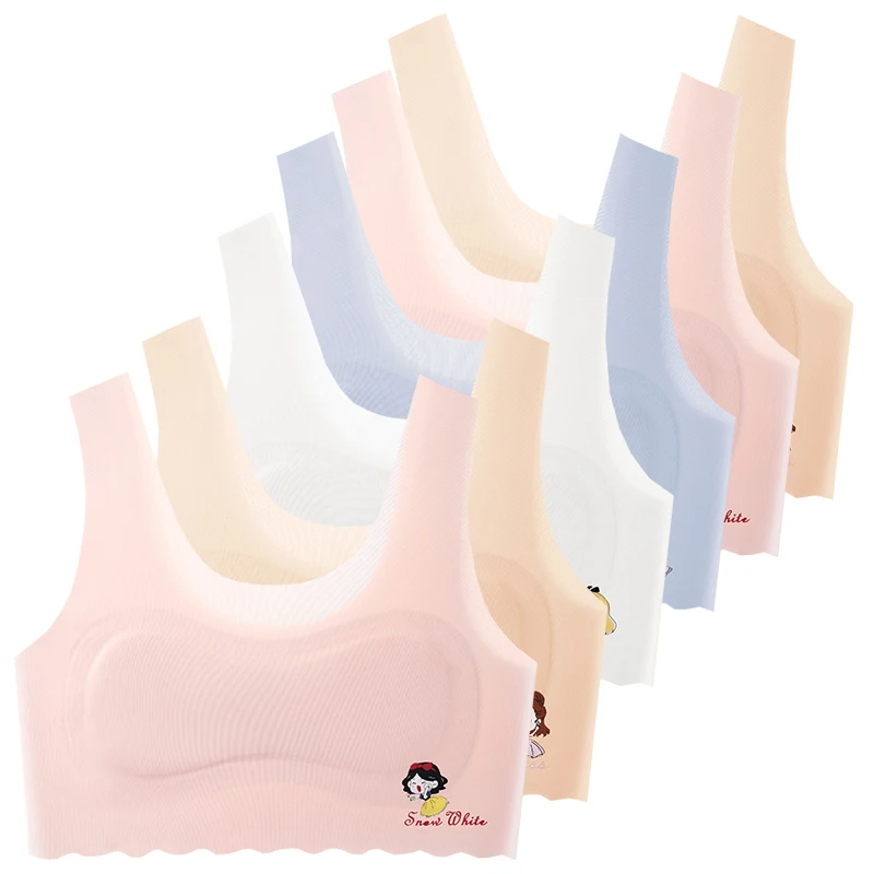 

6pcs Girls Solid Color Bra Teen Developmental Vest Bra Pupil Thin Ice Silk Seamless Middle School Students Comfortable Underwear