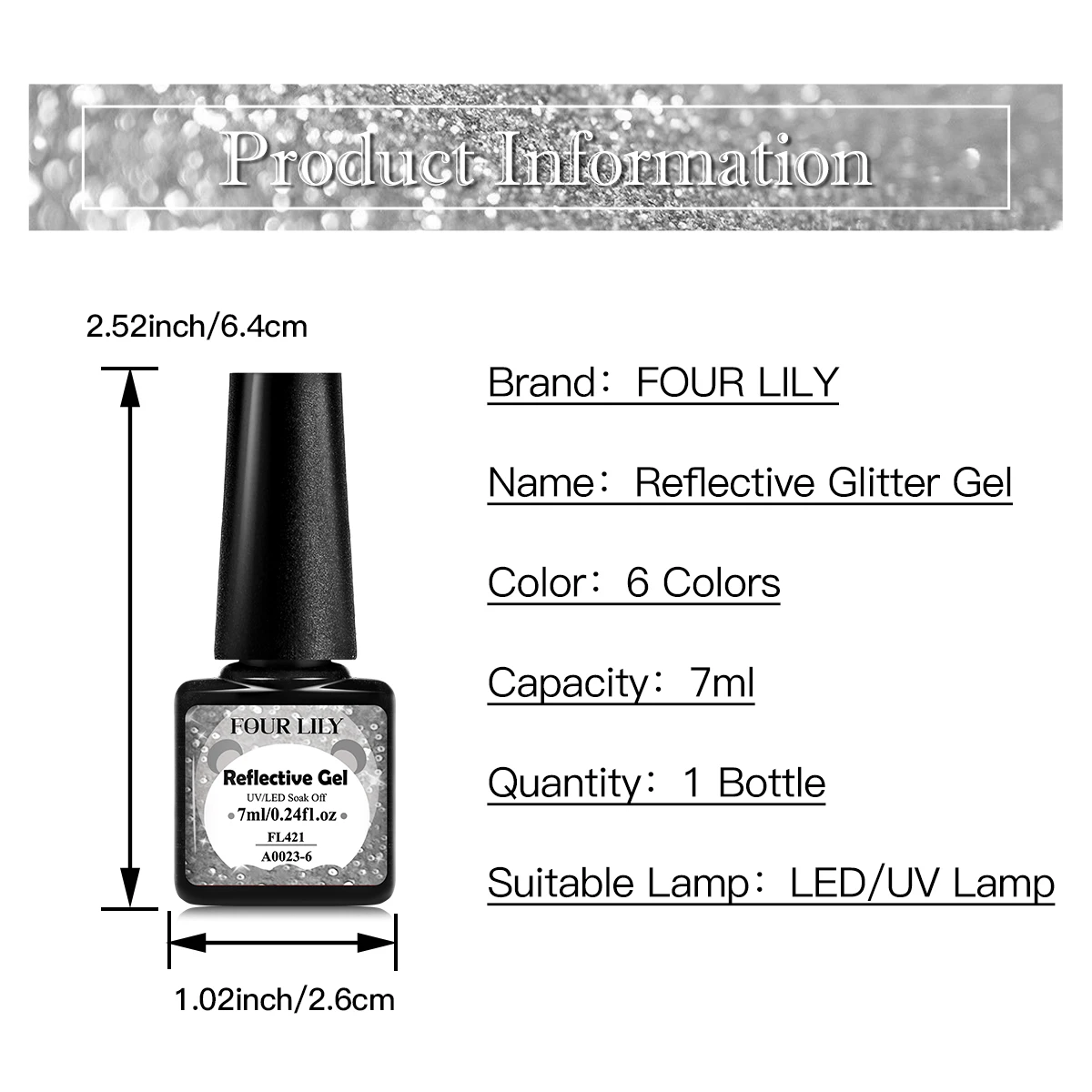 FOUR LILY 7ml Smalto per unghie gel riflettente glitterato Brillante scintillante Splendido effetto argento Gel semipermanente per unghie artistiche