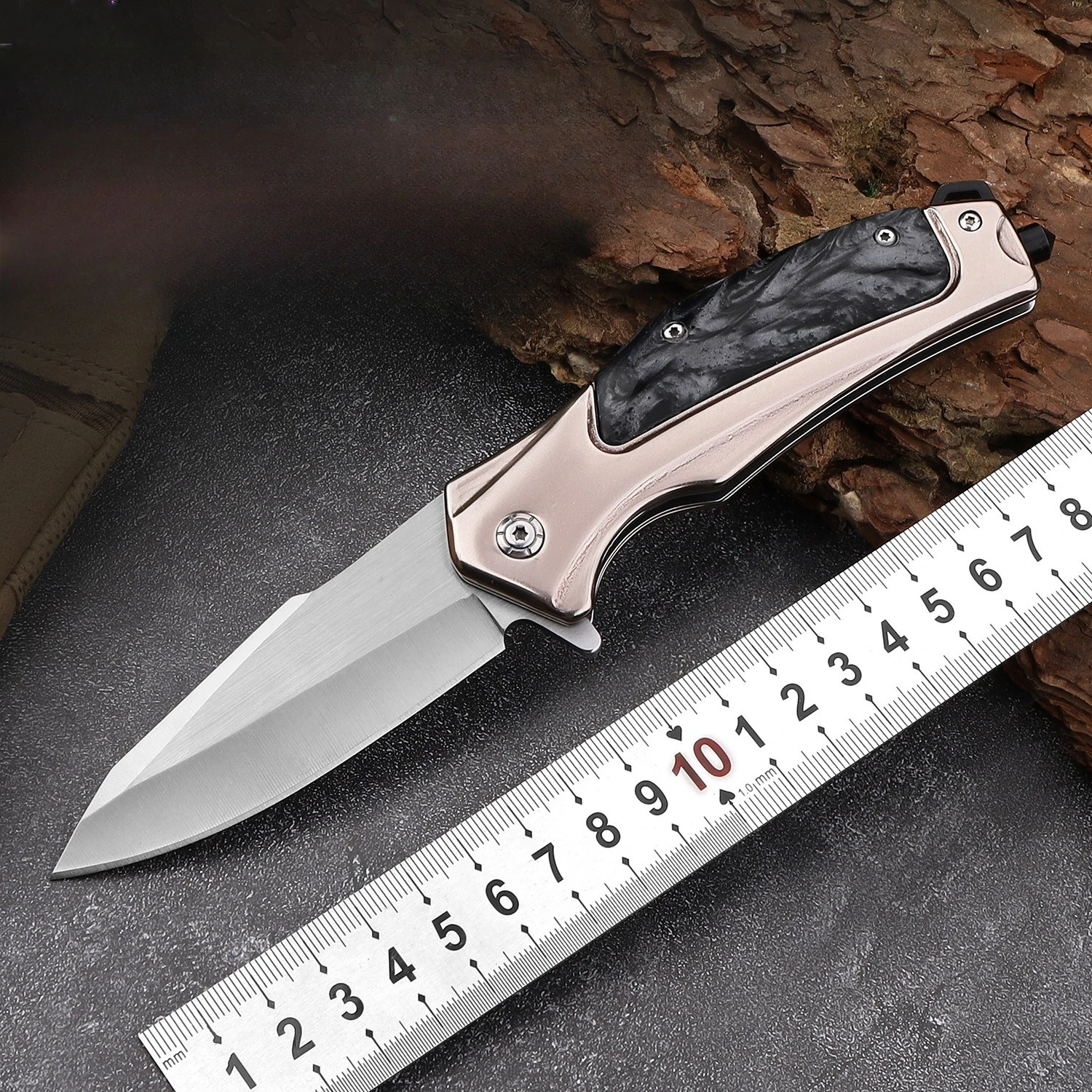 

Multifunctional Survival Folding Knife Metal Textured Streamlined Resin Handle Outdoor Camping Survival Anti Height Hardness