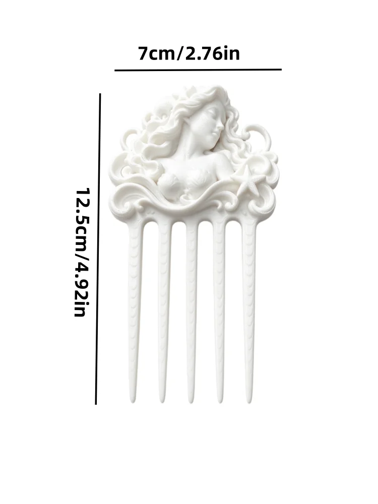3D Printed White Mermaid Hairpin with Three-Dimensional Relief and Ocean-Themed Design, Compact and Exquisite, Five-Prong Design for Stable Updo Styling, Side Decoration Hair Comb, Suitable for Daily Commuting, Work, Students, and School Wear, Low-Key and Not Exaggerated, Easily Enhances Hair Style, Made of Lightweight White Pla Material, Easy to Wear, Suitable for Various Hair Colors and Styles, Daily Wear for Mermaid Enthusiasts, Versatile and Perfect Basic Hair Accessory view 3