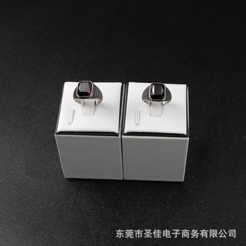 خاتم الزركون من الفولاذ المقاوم للصدأ للرجال، مجموعة الحجر خاتم مجوهرات من الصلب والتيتانيوم عتيق من الياقوت SA1152