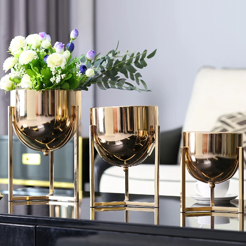 Gold Plated Hydroponic Vase Metal Tall Flower Arrangement Container Table Top Fruit Candy Storage Jar Dining Table Flower Vase