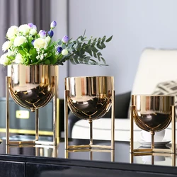 Gold Plated Hydroponic Vase Metal Tall Flower Arrangement Container Table Top Fruit Candy Storage Jar Dining Table Flower Vase