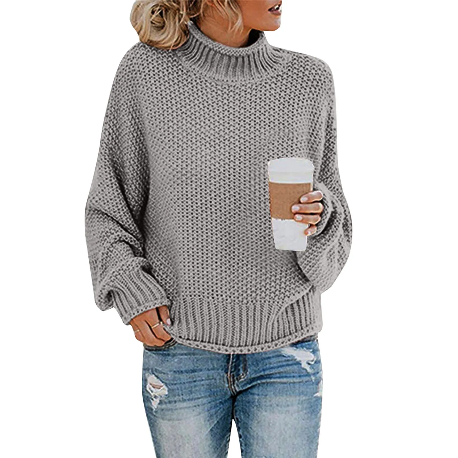 

Fashion Turtleneck Knit Pullover Sweater Women Solid Color Long Sleeve Knitted Tops Casual Loose Short Knitting Sweaters Female