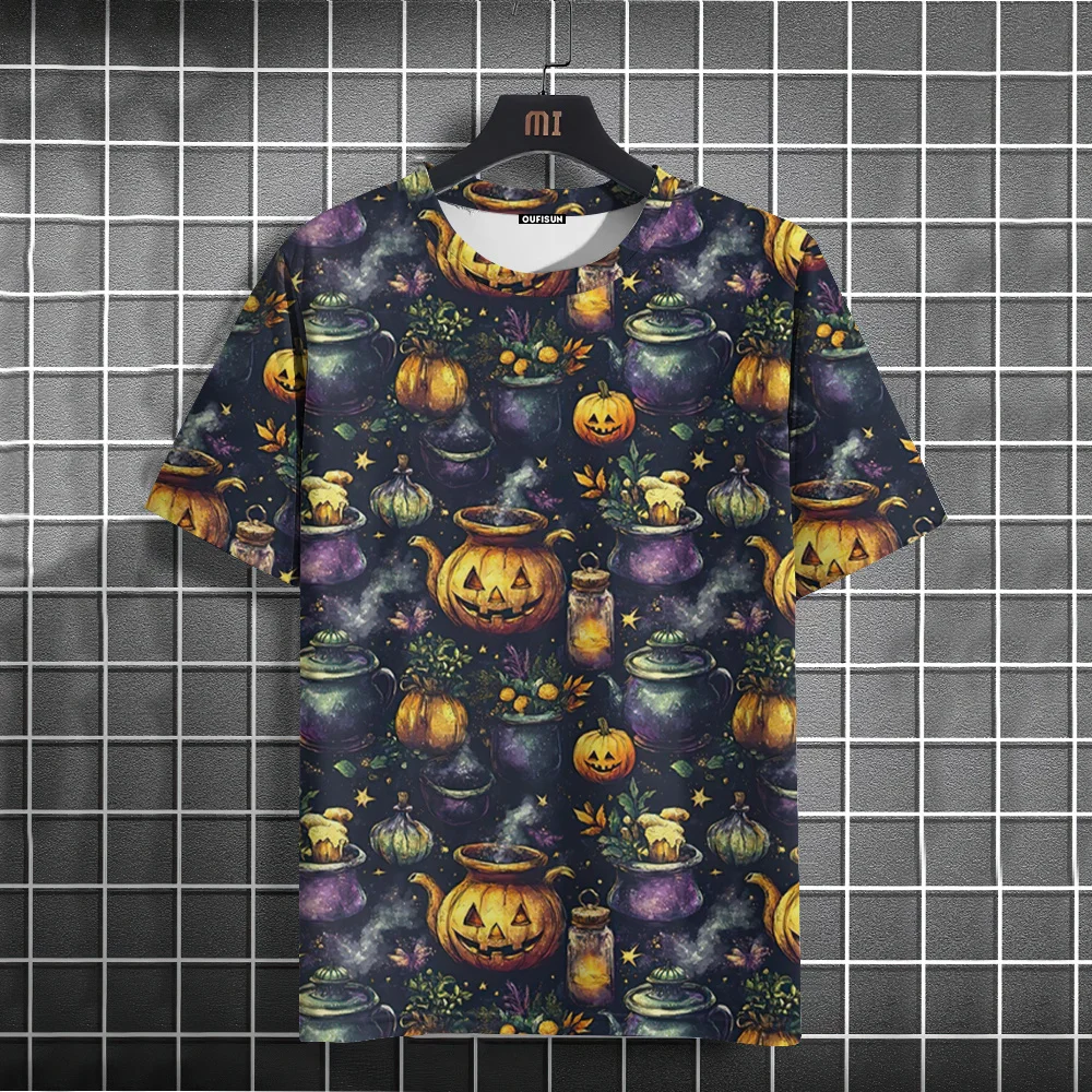 Men's T-shirt Halloween Pumpkin 3D Printed Casual Harajuku Horror Top O Neck Short Sleeve Sportshirt Outdoor Oversized Clothing